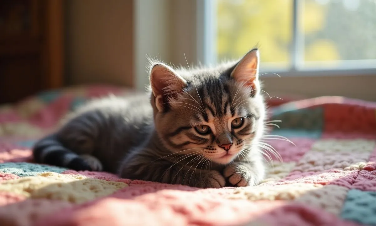 Adorable Kitten Masters the Art of Loafing on a Cozy Quilt
